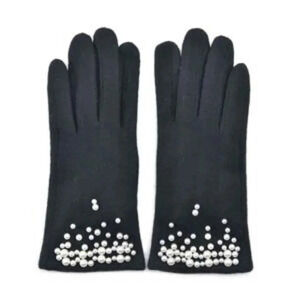 Black Cashmere blend Warm Gloves with Plastic Pearl Equipped Touch Screen
